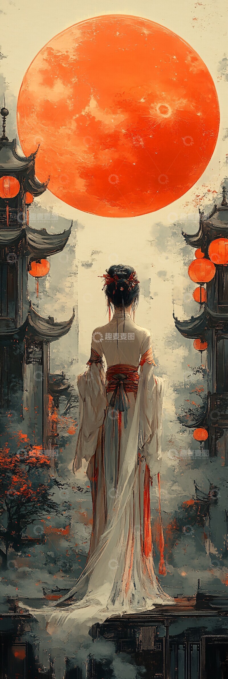 高清大图下载【趣麦麦图】汉服古人与月