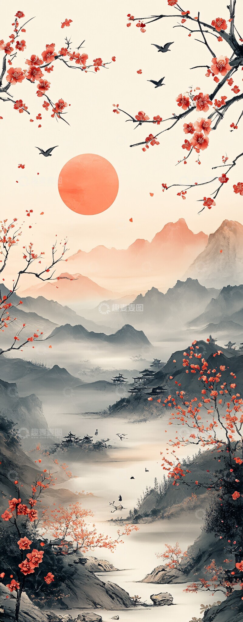 高清大图下载【趣麦麦图】山水云龙兰花图3