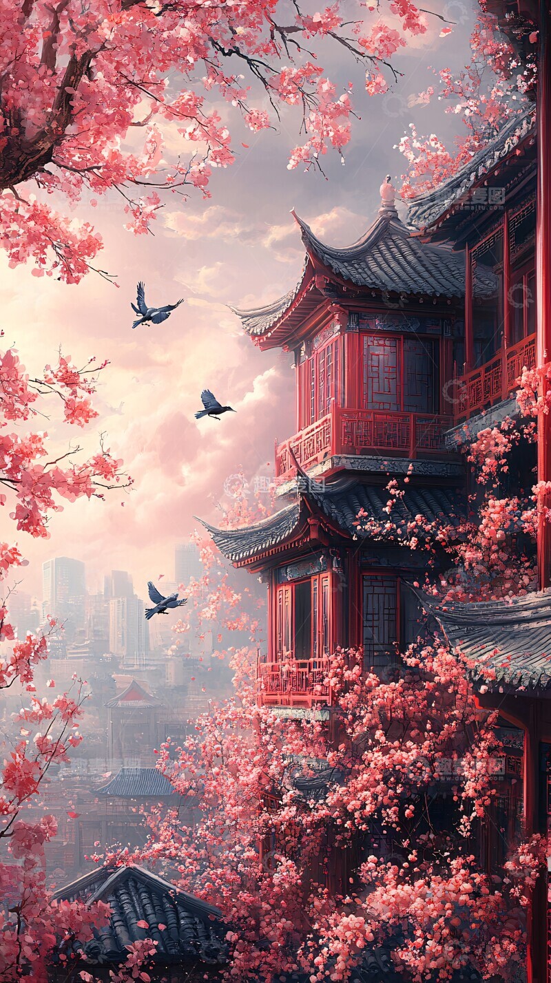 高清大图下载【趣麦麦图】庭院花朵祥云2