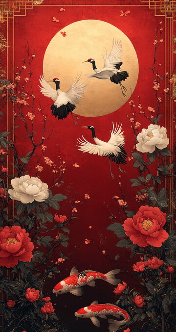 红金日式花鸟图