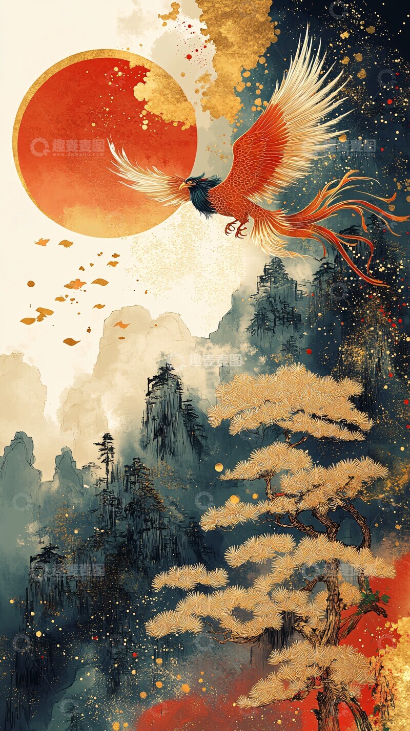 高清大图下载【趣麦麦图】金松凤凰纹样1