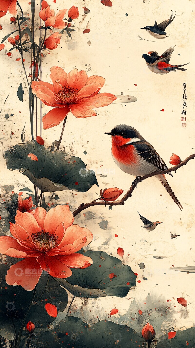 高清大图下载【趣麦麦图】花鸟鱼虫共生图1