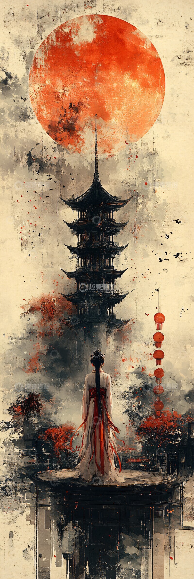 高清大图下载【趣麦麦图】汉服古人与月1