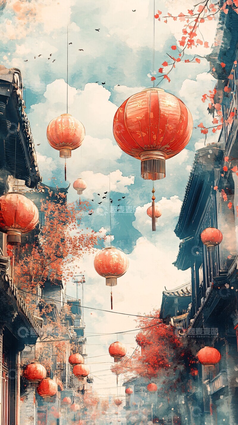 高清大图下载【趣麦麦图】金玉灯笼国庆海报1