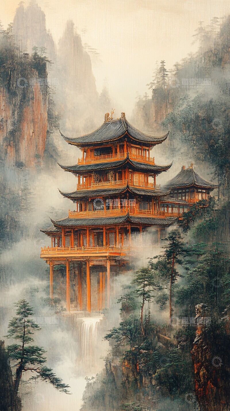 高清大图下载【趣麦麦图】亭台楼阁图中国绘画高清2