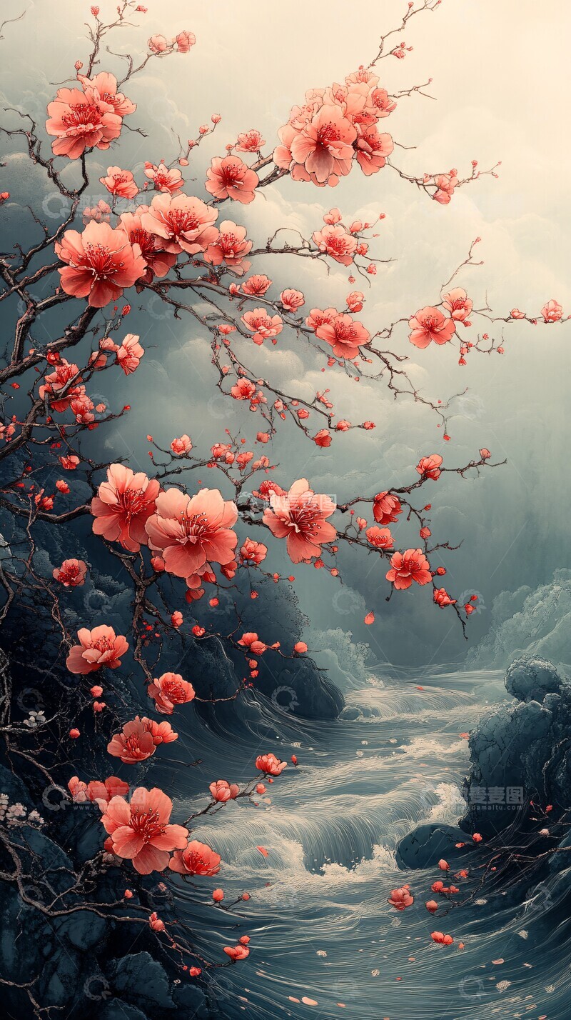 高清大图下载【趣麦麦图】红线花河红线花河线条