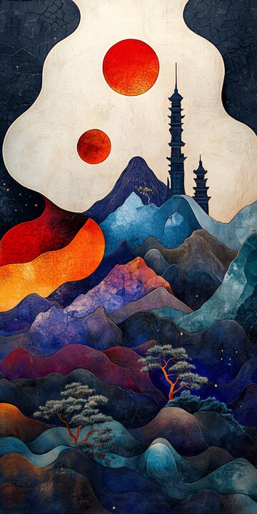 古塔风格画古塔风格线条1