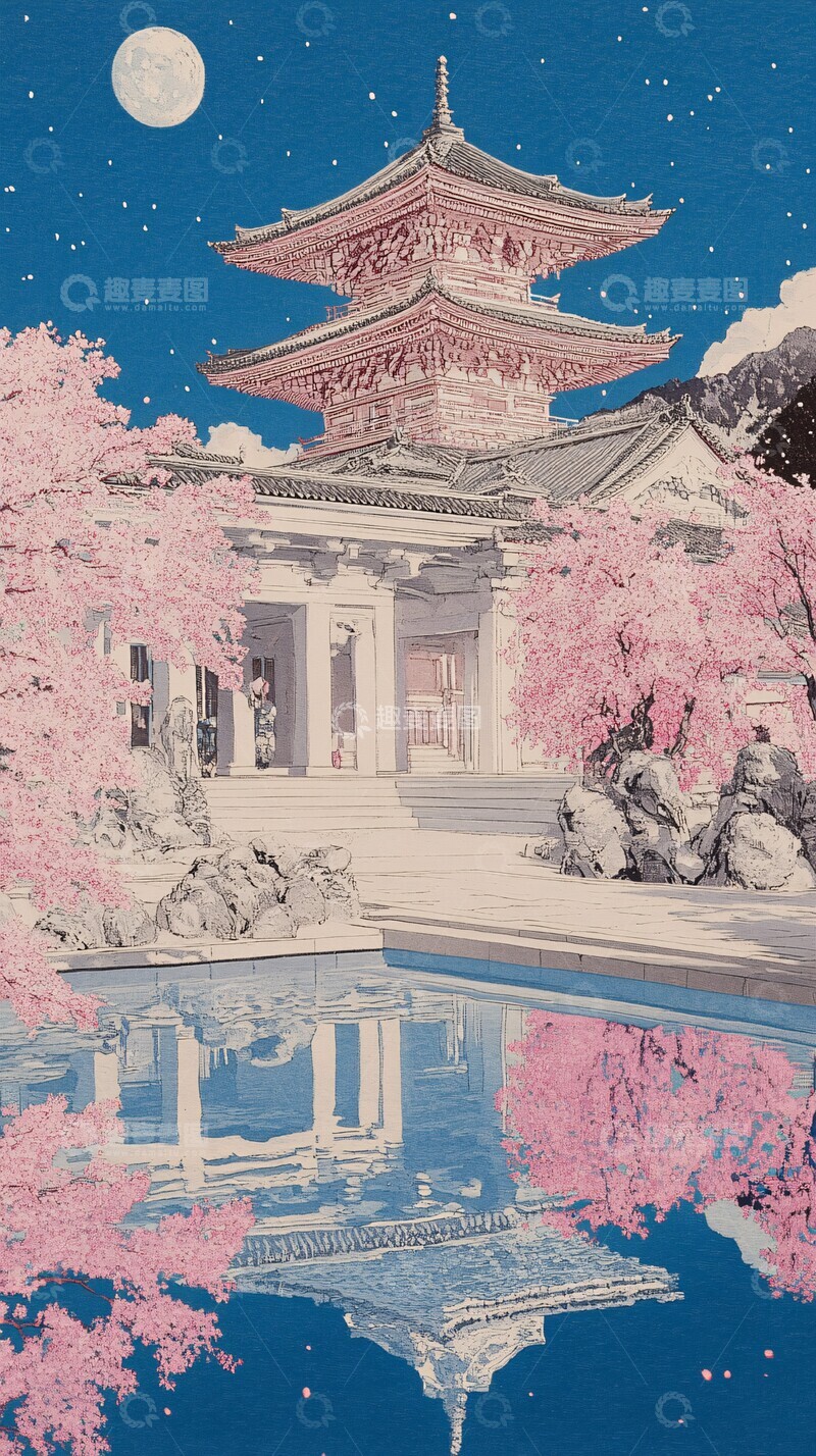 高清大图下载【趣麦麦图】日本建筑木刻画2