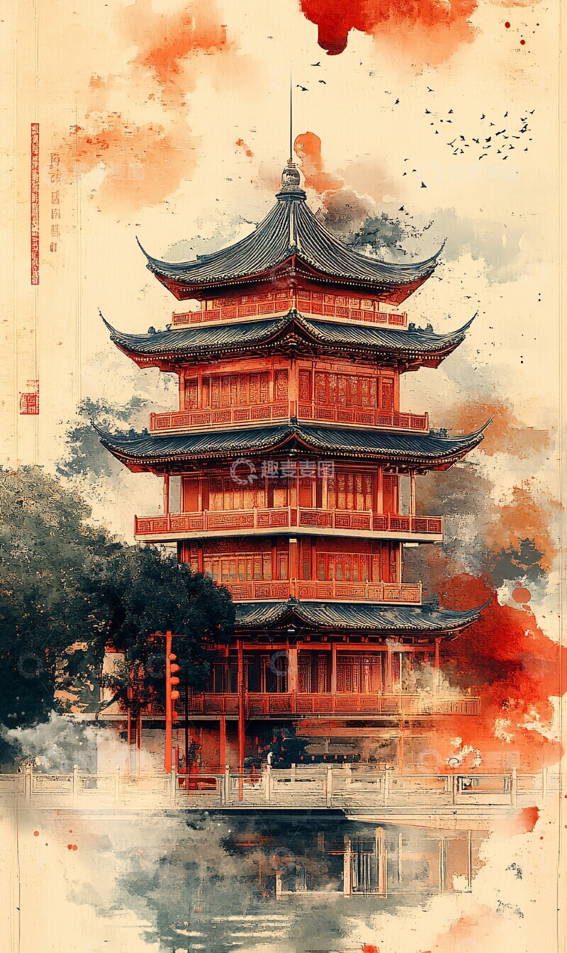 高清大图下载【趣麦麦图】吉鸣亭手绘设计