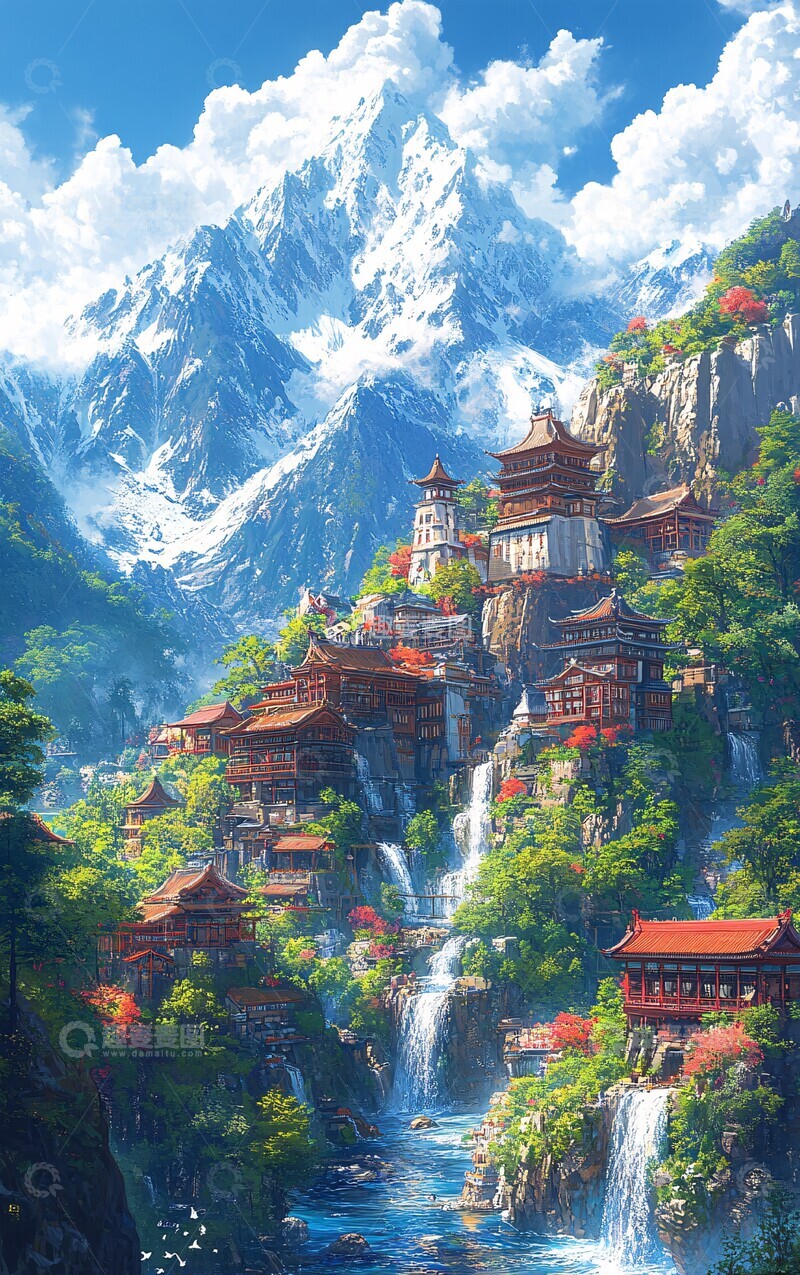 高清大图下载【趣麦麦图】红蓝蒸汽水獭村