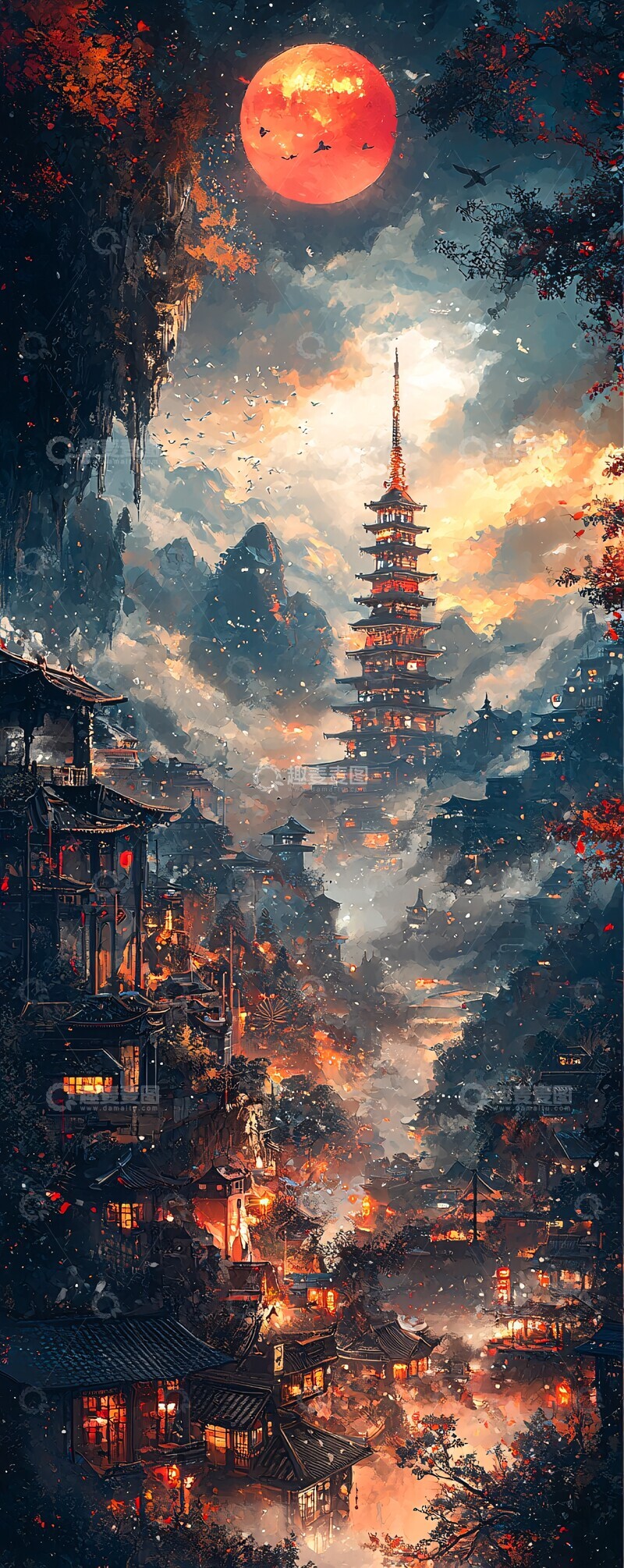 高清大图下载【趣麦麦图】洞塔山融合融合夜景建筑3