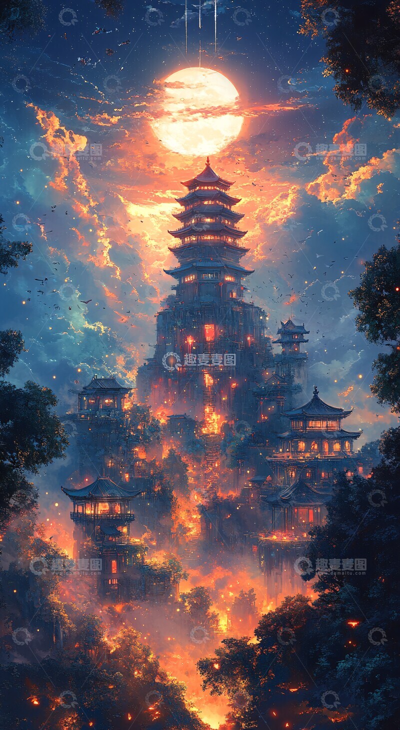 高清大图下载【趣麦麦图】天宫浮岛图天宫浮岛仙境1