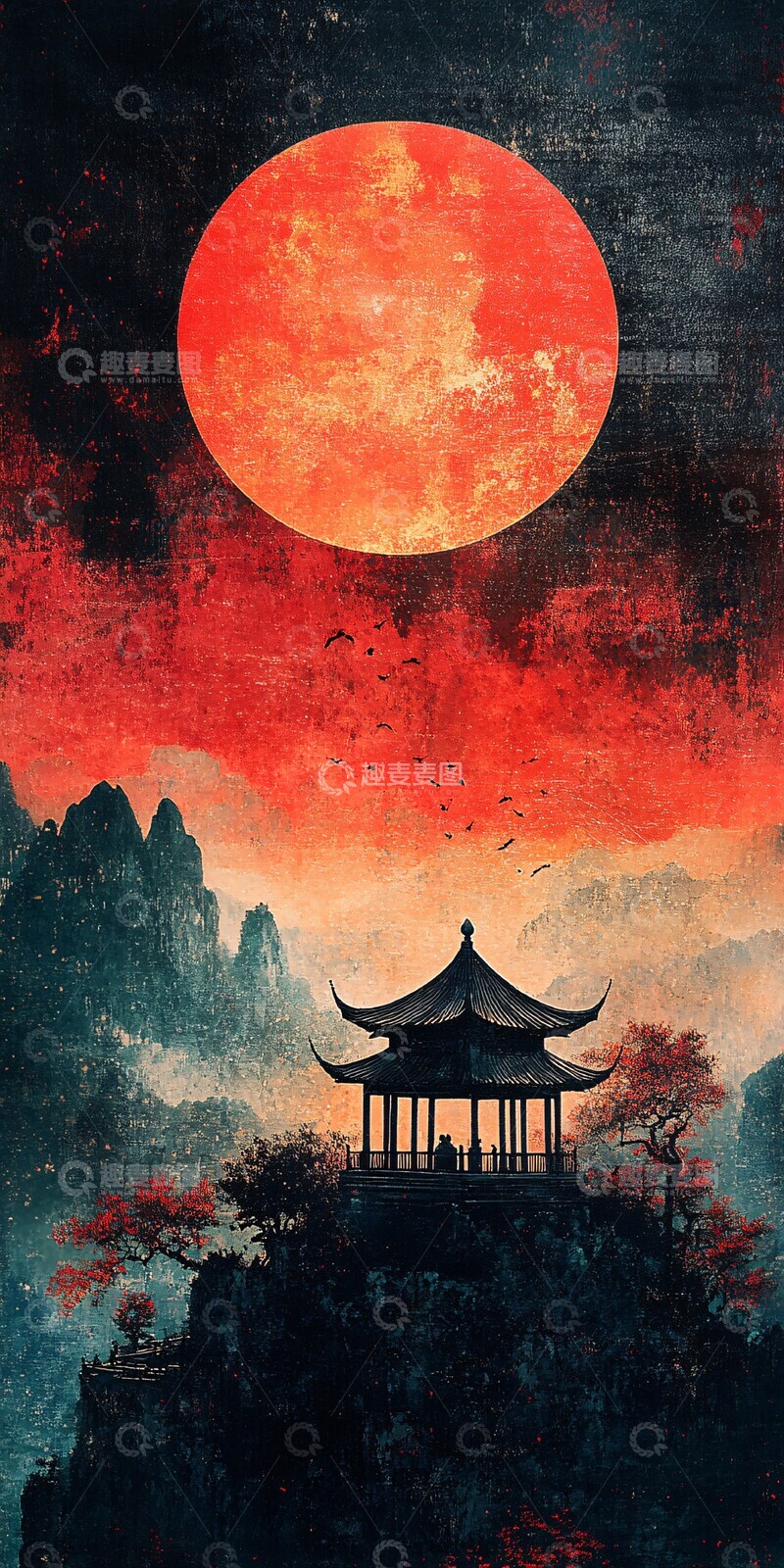 高清大图下载【趣麦麦图】丹顶鹤亭中品茶3