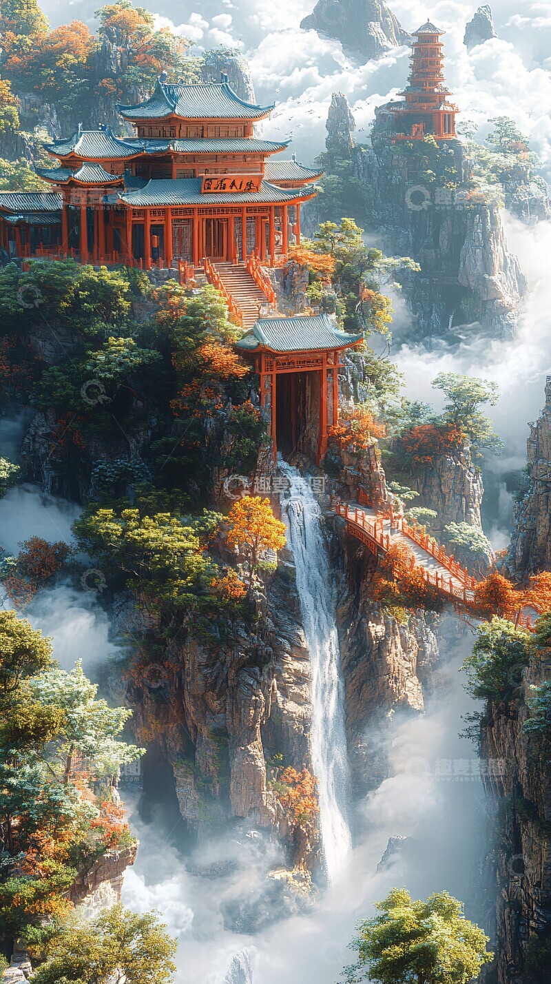 高清大图下载【趣麦麦图】浮空卷轴与古寺2