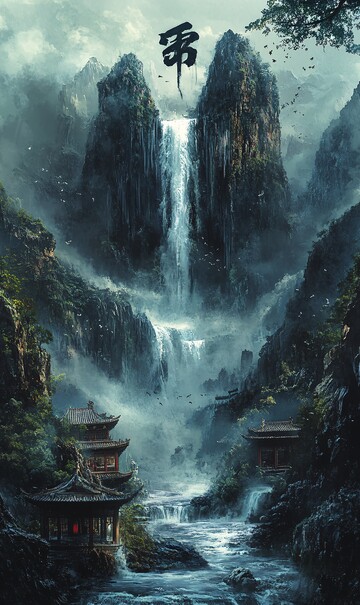 冰峰飞瀑图冰峰飞瀑山峰3