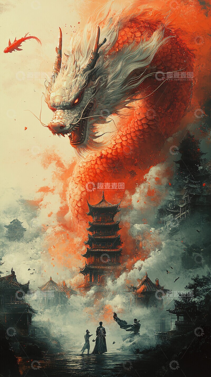 高清大图下载【趣麦麦图】龙舞街头鲤鱼寺庙舞蹈