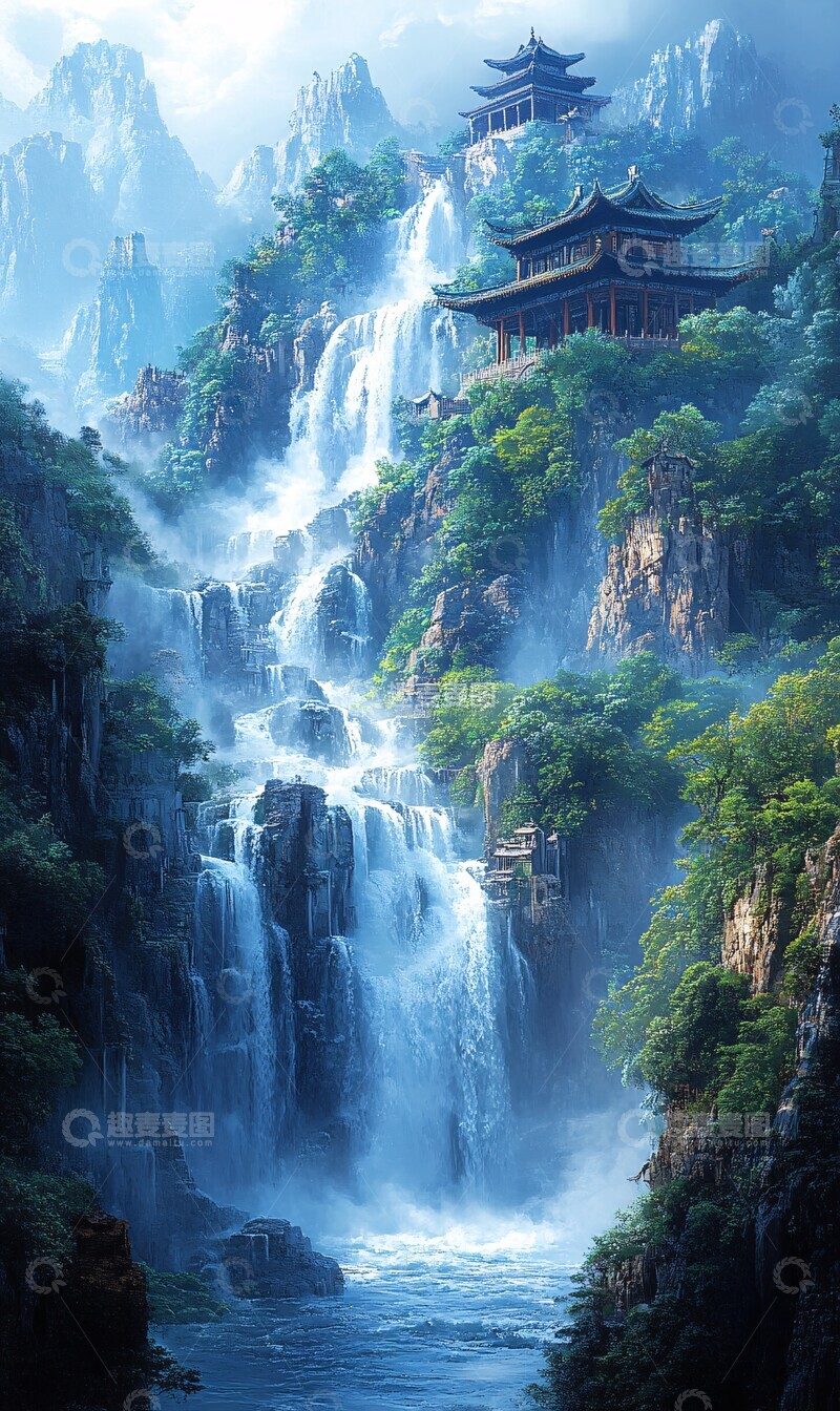 高清大图下载【趣麦麦图】冰峰飞瀑图冰峰飞瀑山峰1