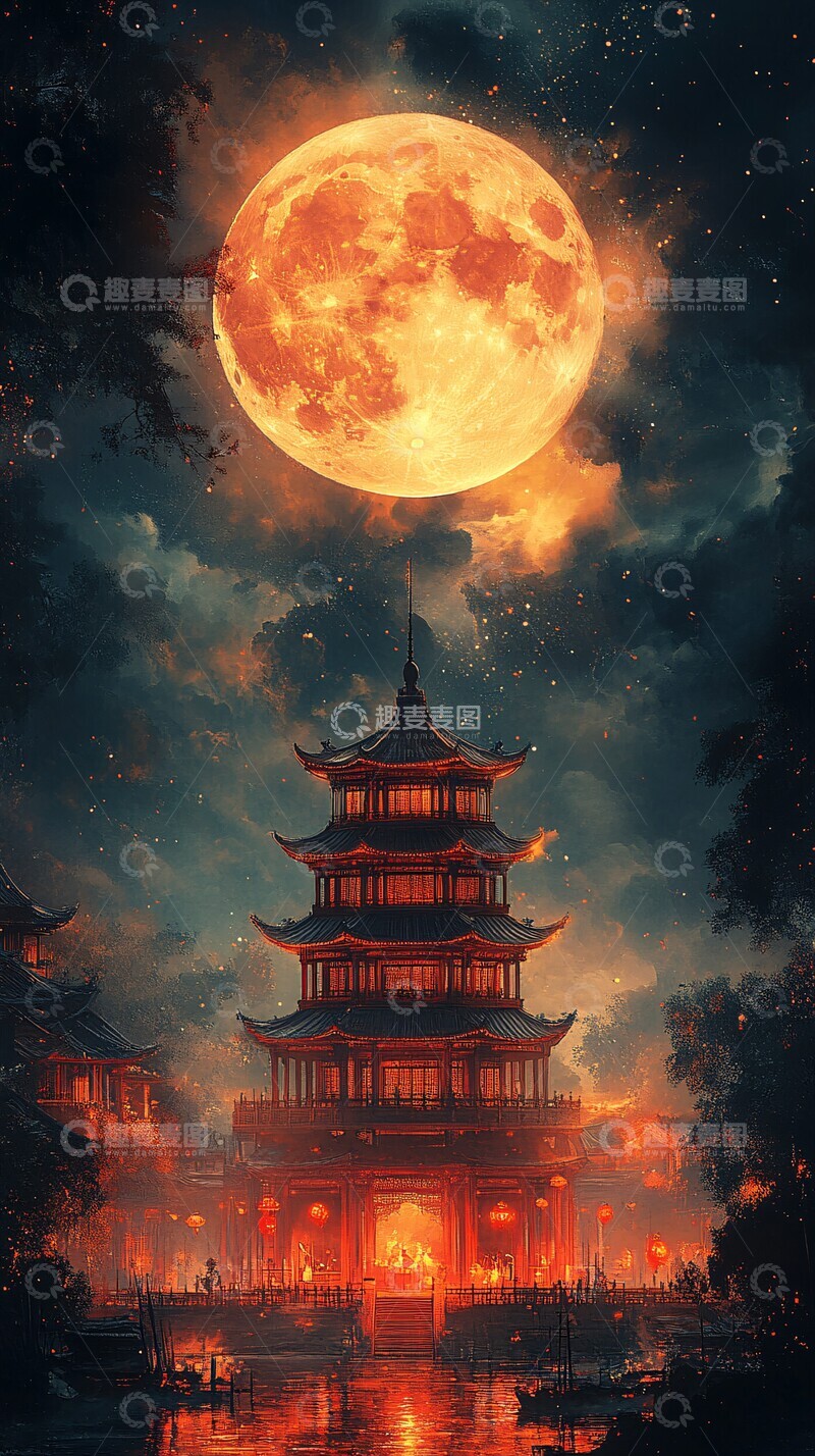 高清大图下载【趣麦麦图】中秋月圆灯笼3