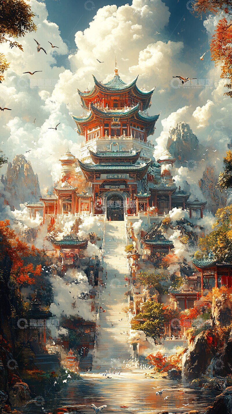 高清大图下载【趣麦麦图】白玉天宫图白玉天宫天空