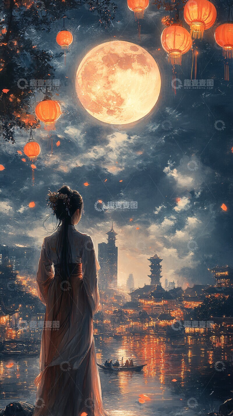 高清大图下载【趣麦麦图】中秋月圆灯笼2