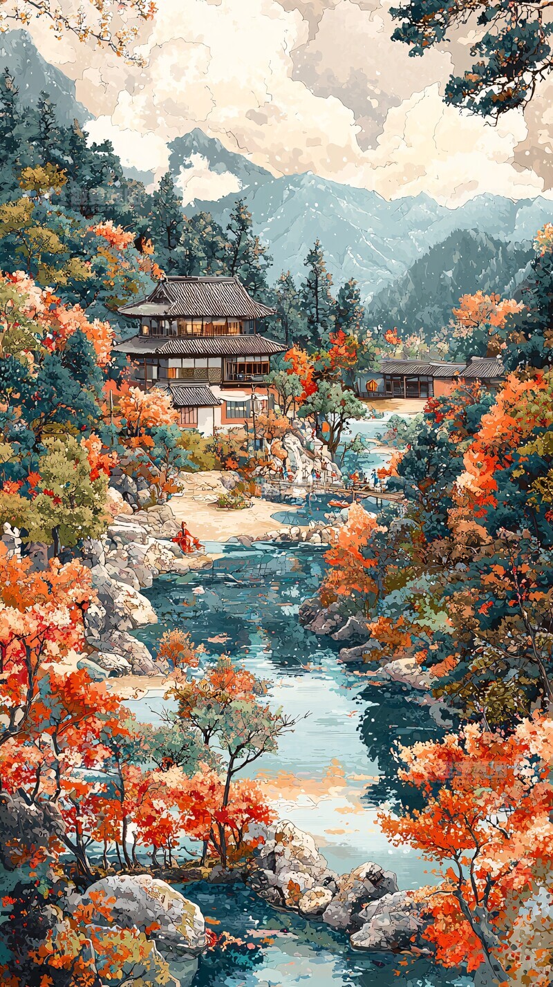 高清大图下载【趣麦麦图】夏景山水绣山水自然传统