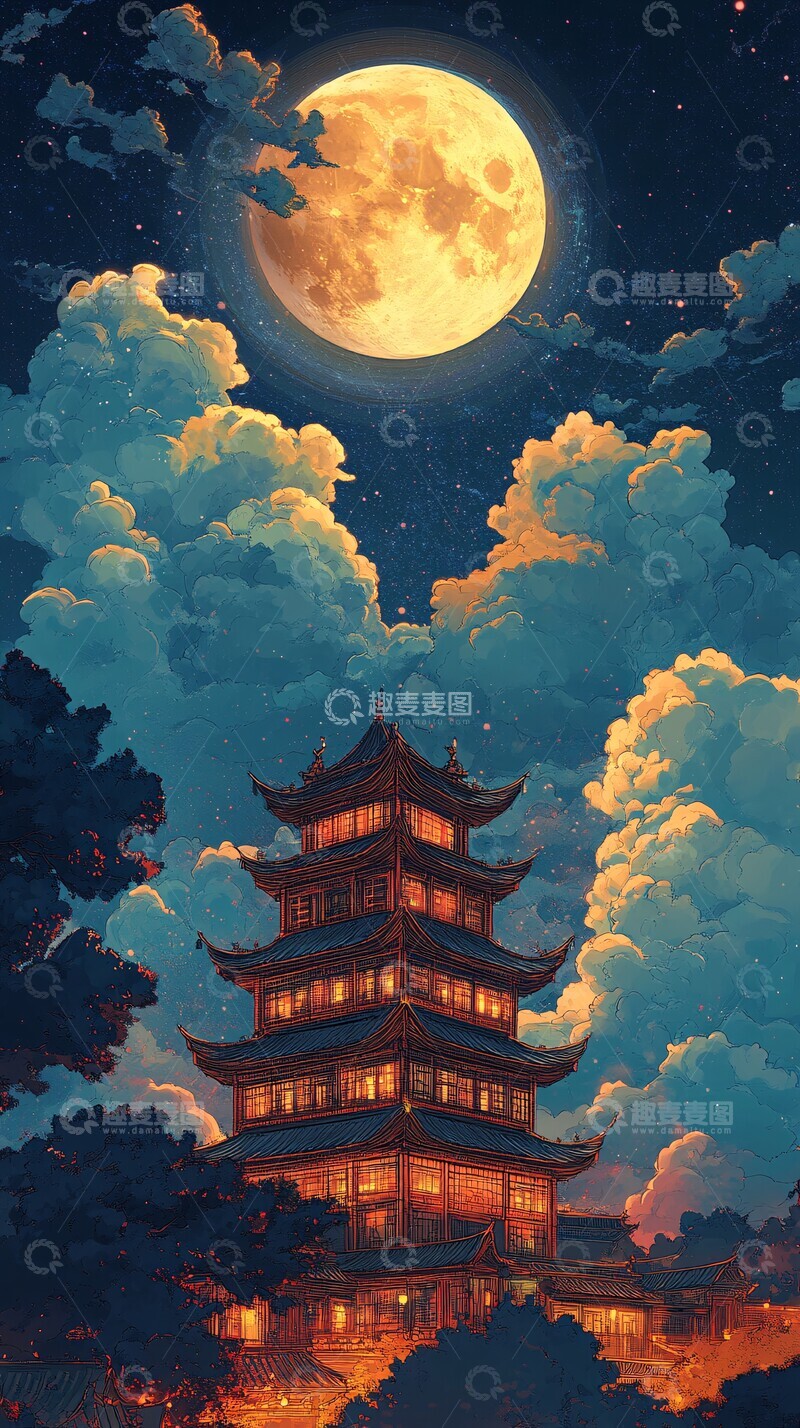 高清大图下载【趣麦麦图】古建星空夜古建星空夜空3