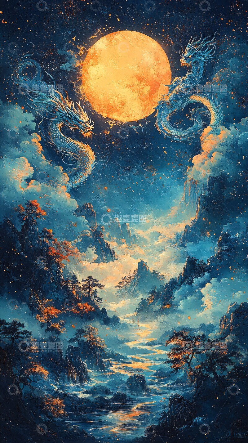 高清大图下载【趣麦麦图】八龙腾云日月同辉1