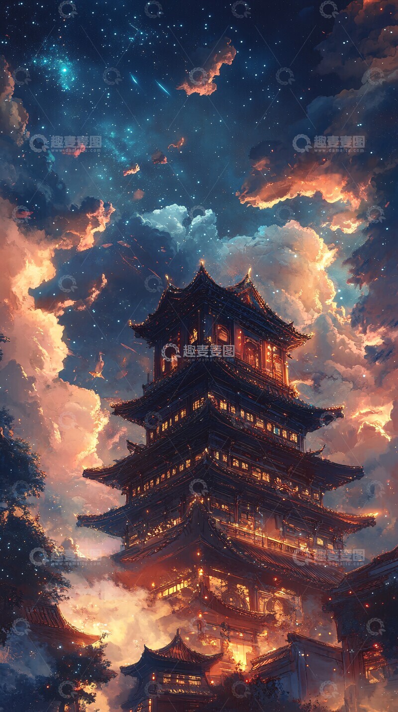 高清大图下载【趣麦麦图】古建星空夜古建星空夜空2