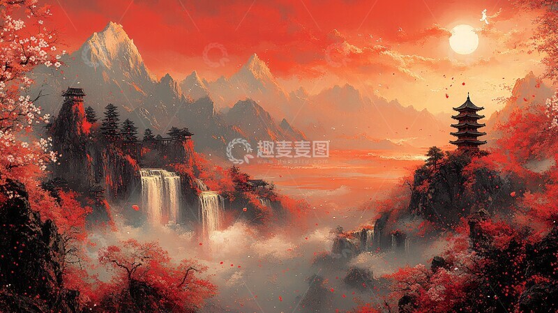 高清大图下载【趣麦麦图】樱花瀑布图樱花瀑布天空2