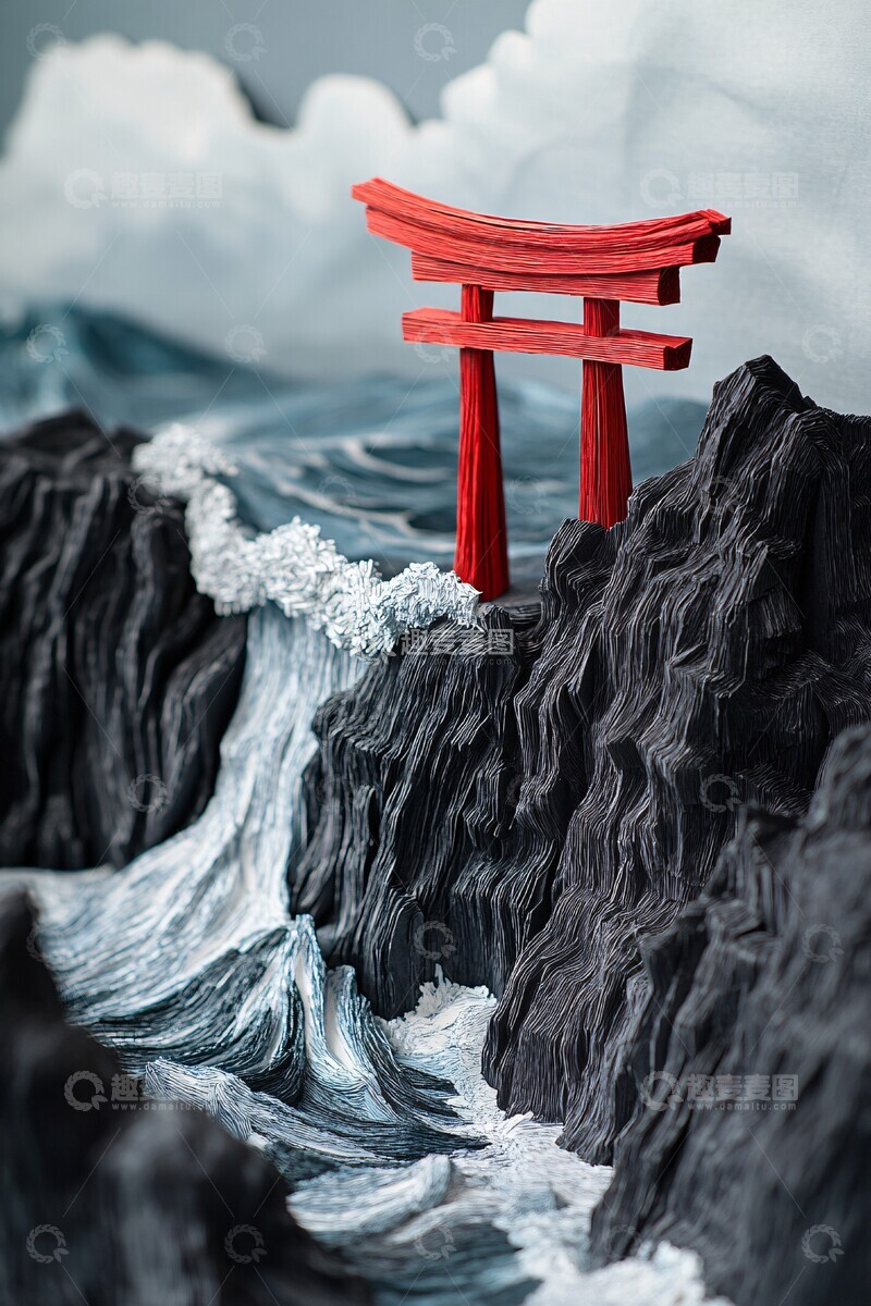 高清大图下载【趣麦麦图】红鸟居与海浪1