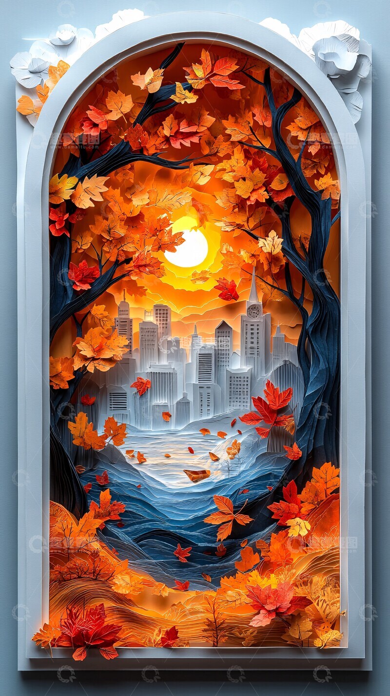 高清大图下载【趣麦麦图】窗前秋叶落城市1