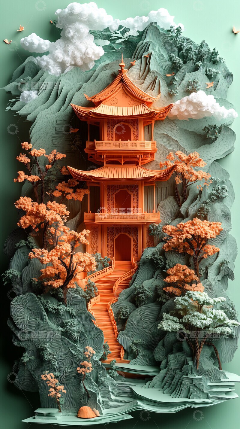 高清大图下载【趣麦麦图】纸艺剪纸立体图3