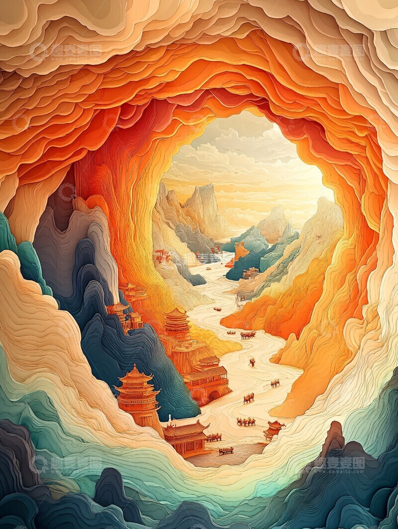 高清大图下载【趣麦麦图】沙漠古寺微景观3