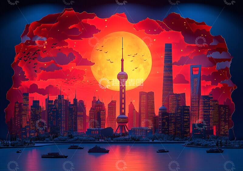 高清大图下载【趣麦麦图】纸艺塔楼光影3