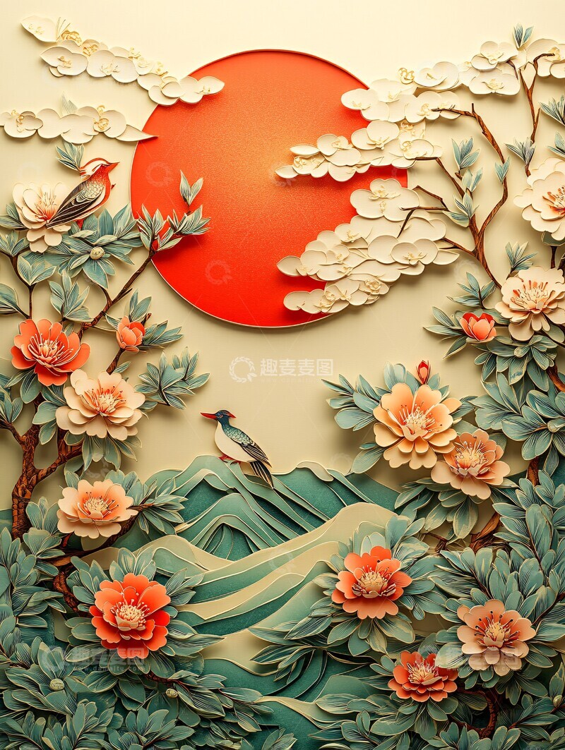 高清大图下载【趣麦麦图】圆中花鸟纸雕画3