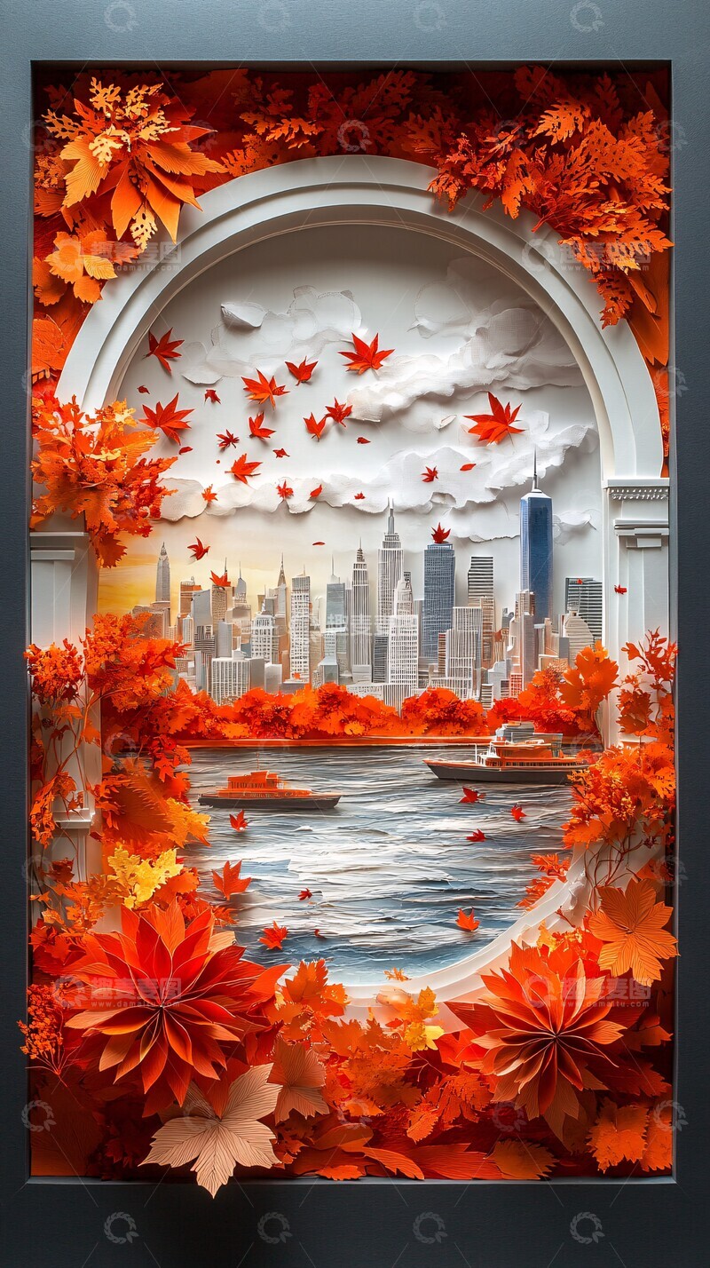 高清大图下载【趣麦麦图】窗前秋叶落城市