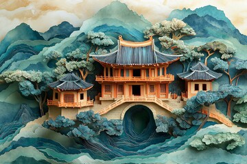 纸雕山水宫殿1