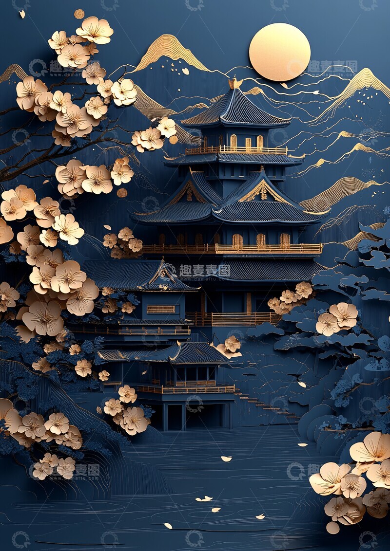 高清大图下载【趣麦麦图】樱花剪纸景观