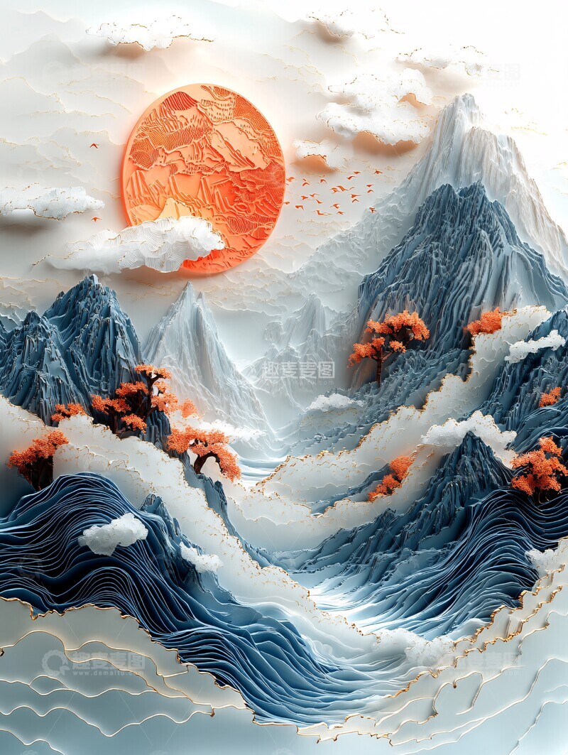 高清大图下载【趣麦麦图】山水绘卷纸雕图2