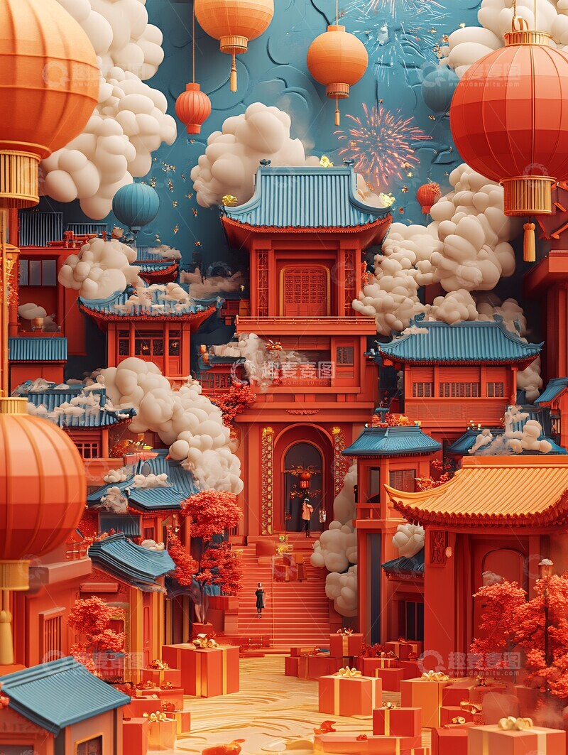 高清大图下载【趣麦麦图】春节烟花礼盒设计2