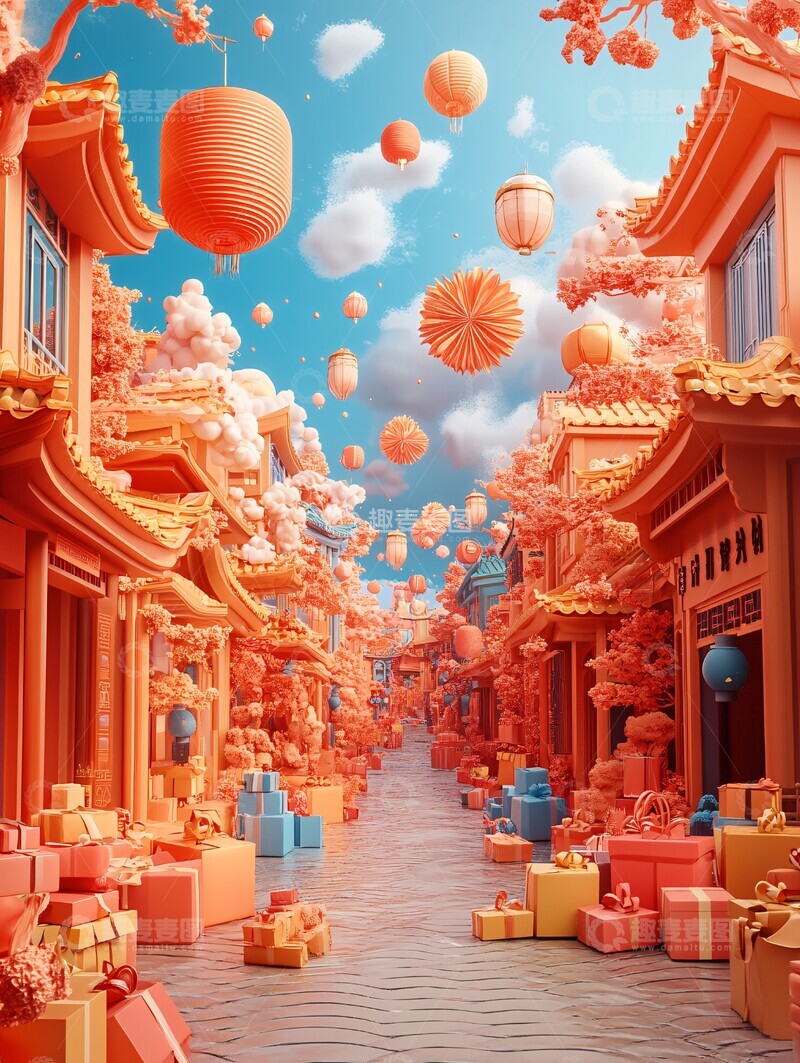 高清大图下载【趣麦麦图】春节烟花礼盒设计3