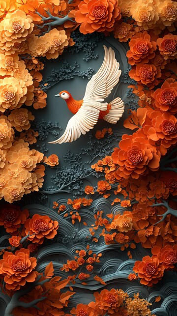 秋林金黄飞雁图