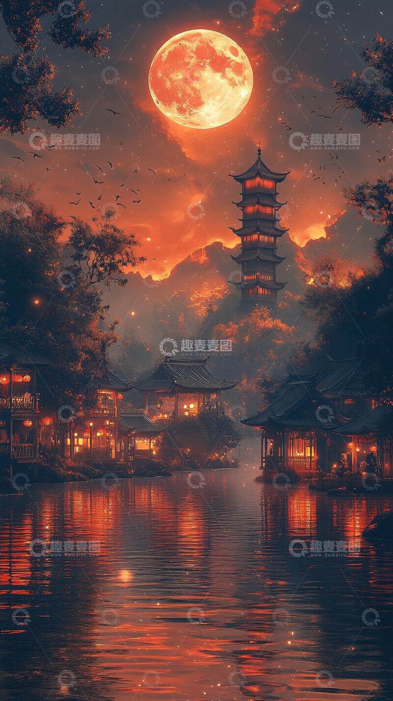 高清大图下载【趣麦麦图】月光山水纸艺屋1