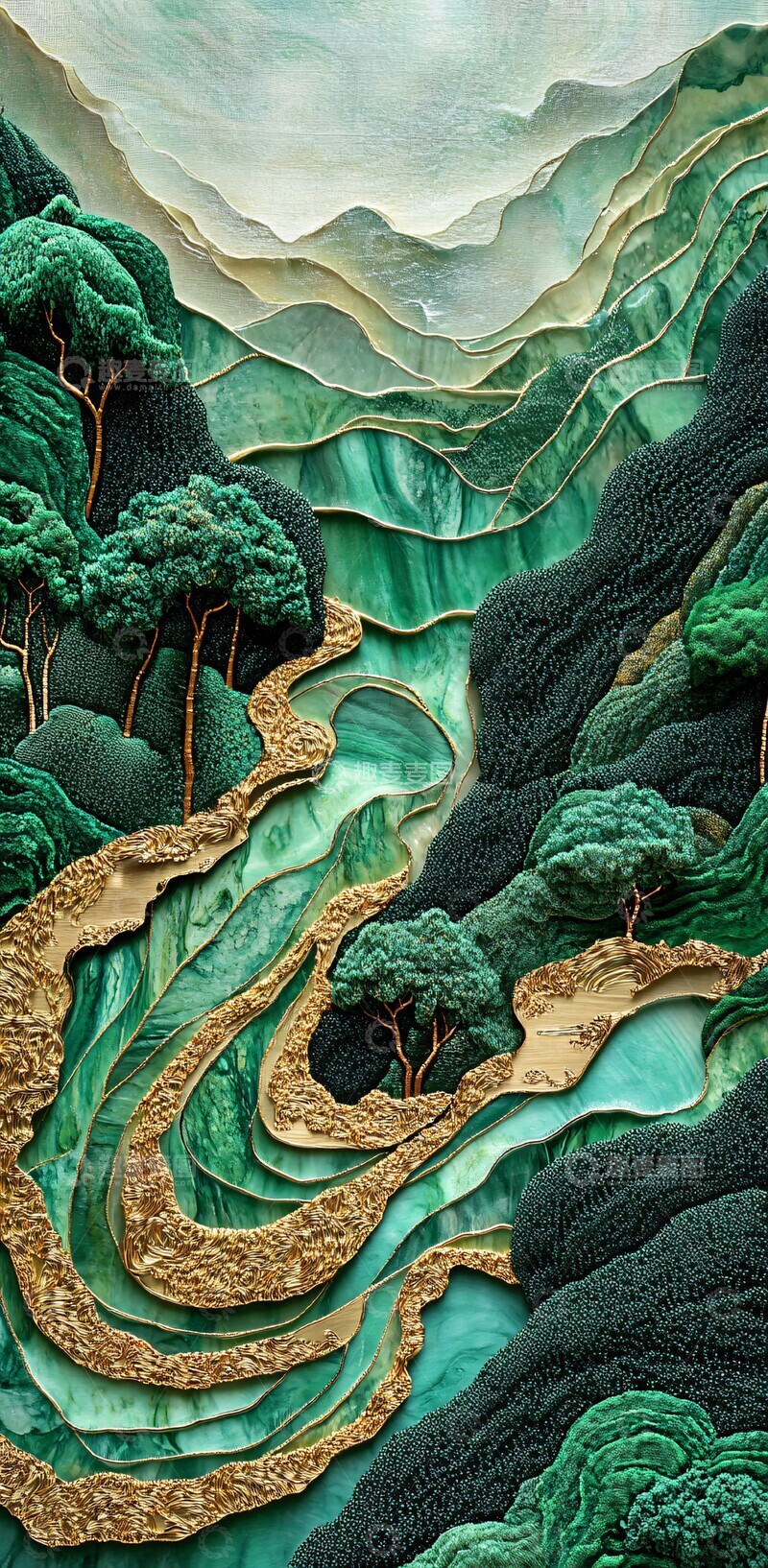 高清大图下载【趣麦麦图】孔雀绿织锦竹林谷