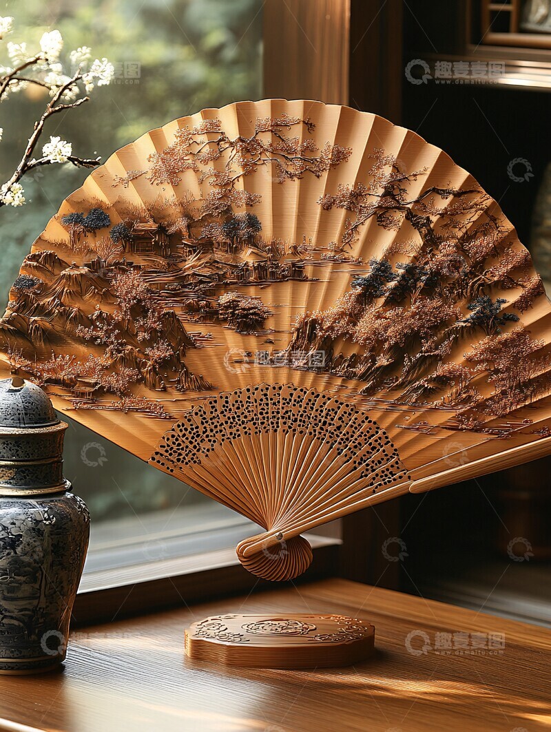 高清大图下载【趣麦麦图】古代山水立体折扇