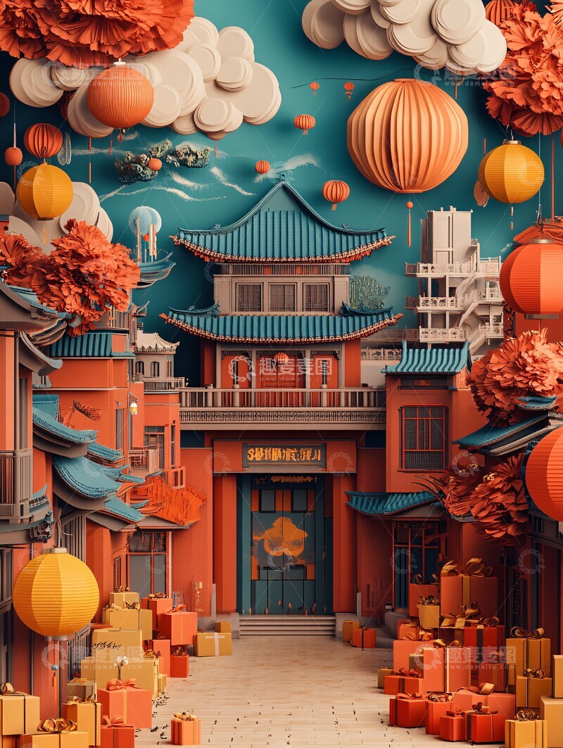 高清大图下载【趣麦麦图】春节烟花礼盒设计