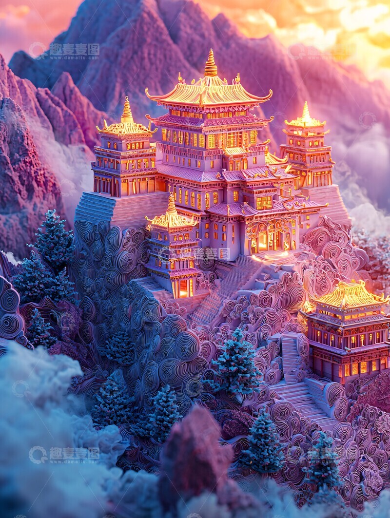 高清大图下载【趣麦麦图】金色屋顶层叠建筑2