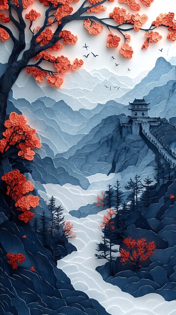 冬日长城剪纸3