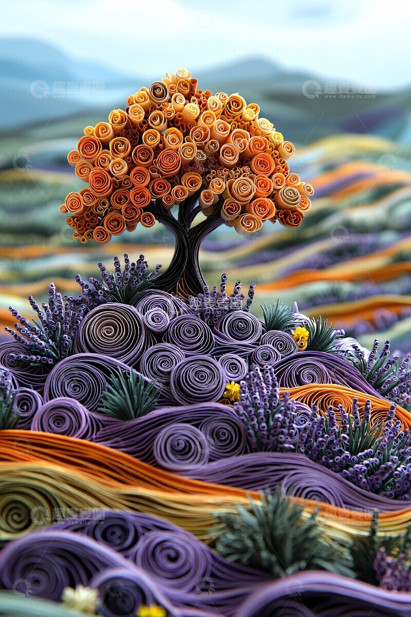 高清大图下载【趣麦麦图】卷纸艺术与薰衣草