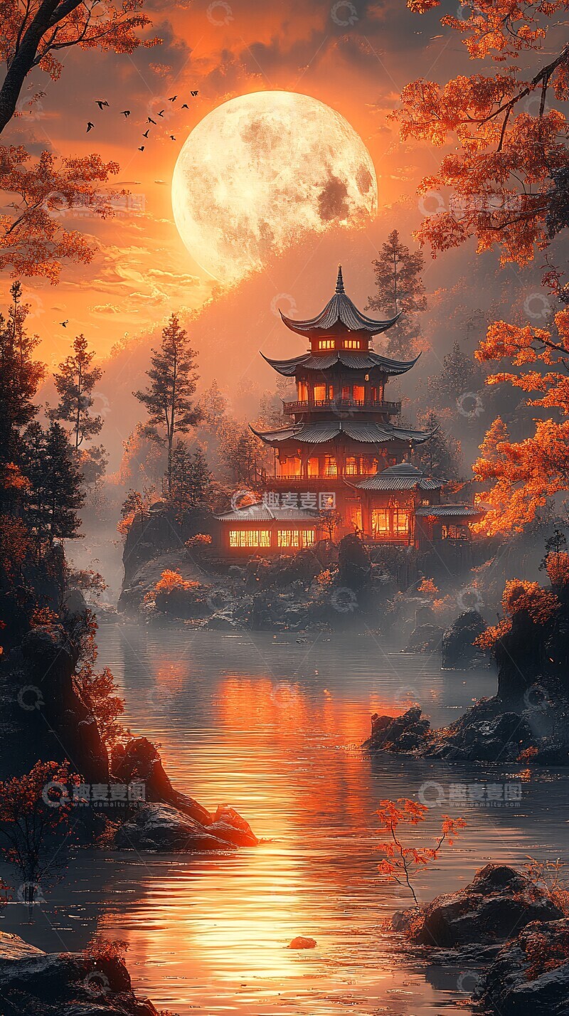 高清大图下载【趣麦麦图】月光山水纸艺屋